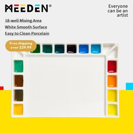 MEEDEN 18-Well Porcelain Artist Paint Palette, Mixing Art Ceramic Palette for Watercolor Gouache Acrylic Oil Painting, Rectangle 8 by 5-1/2-Inch - Size: 8 Wells