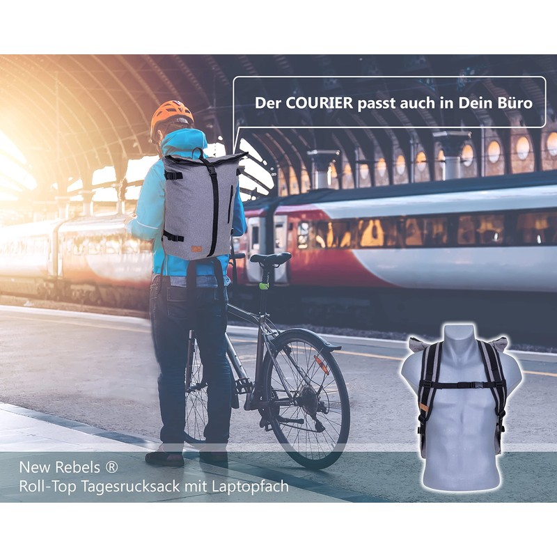 New Rebel Courier A4 Roll Up Messenger Backpack + Bottle,