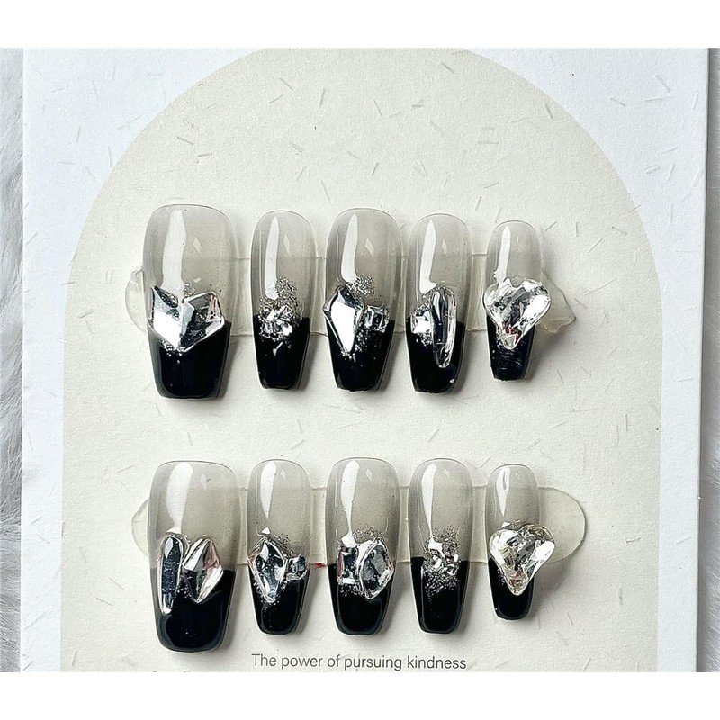 Nail Tip, False Nail, Nail Press, Stylish, Black, Short, Easy