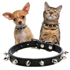 Spiked Dog Collars for Small Dogs, Rivet Spike Cat Collar Pu Faux Leather Stud Studded Puppy Collar for XS Small Breed Pet Boy Dogs Male Chihuahua, Black XS