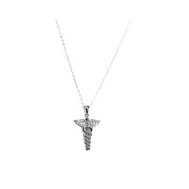 Silver Caduceus Pendant with Cubic Zirconia on 46cm Fine Silver Necklace, Cubic Zirconia