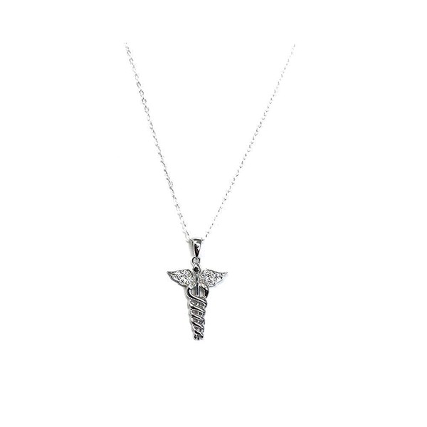 Silver Caduceus Pendant with Cubic Zirconia on 46cm Fine Silver