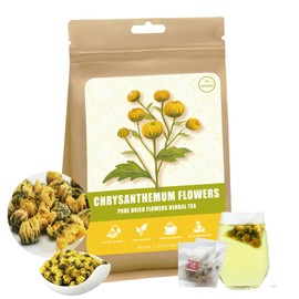 Natural Chrysanthemum Tea,20 Individually Wrapped Tea Bags, Premium Dried Chrysanthemum Whole Buds,Caffeine-Free,Herbal Tea,Wellness Gifts,Easy to Carry for Office,Business Trips,Travel,and Camping