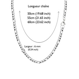 AURSTORE Men's Figaro Chain Necklace Silver-Plated Stainless Steel Length 50 cm, 55 cm and 60 cm, Stainless Steel, No Gemstone