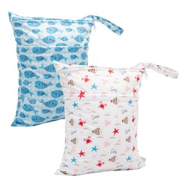 ALVABABY 2 bolsas de tela para pañales húmedos y secos, impermeables, reutilizables, con dos bolsillos con cremallera, para viajes, playa, piscina, guardería, artículos de bebé, bolsa de yoga o gimnasio para trajes de baño o ropa húmeda LX-YK6163