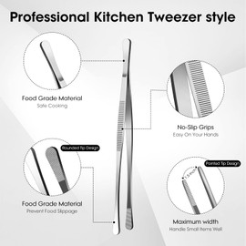 FXKYBB 2 Pcs 12-inch Stainless Steel Kitchen Utensils, Cooking Tongs, Kitchen Tweezers for Cooking, Camping Cooking Essentials