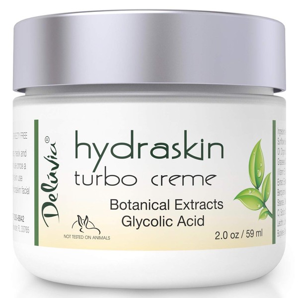 Deluvia Turbo Cream, Night Cream Face Moisturizer with Glycolic Acid, Hyaluronic Acid, AHA, Organic Aloe Vera, Rosehip Oil, Vitamin C, Vitamin E, CoQ 10 and MSM.