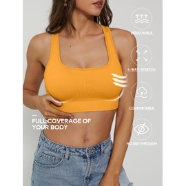 FITTIN Women Padded Sports Bra：Ribbed Racerback Seamless Wireless Workout Bras Pack