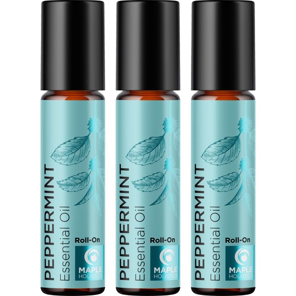 Peppermint Essential Oil Roll On - Peppermint Oil Stick Travel Essentials with Aromatherapy Oil for Headaches - Pre Diluted Natural Peppermint Oil Roll On for Energy Focus and Concentration 3-Pack
