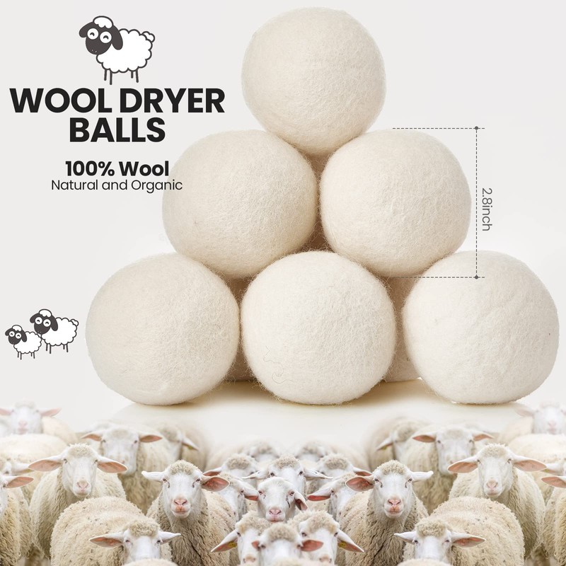 Roowest 60 Pcs Wool Dryer Balls Set Reusable Laundry Wool