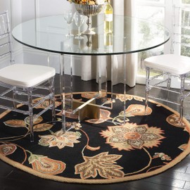 SAFAVIEH Chelsea Collection 4' Round Black / Orange HK209C Hand-Hooked French Country Wool Area Rug