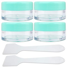 Beauticom® 4 Pieces of Light Teal Green Clear Plastic Makeup Face Skin Cream Empty Cosmetic Jar 10ml / 10g (Also Includes 2 Pieces Spatulas)
