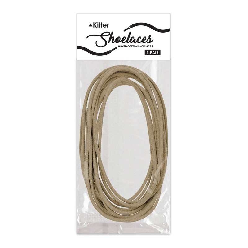 Kilter Traditional Thin Round Waxed Cotton Shoelaces - Beige -