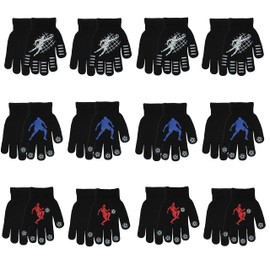 Primo 12 Pairs Warm Children Boys Football Design Full Finger Magic Gripper Gloves, Black, One Size