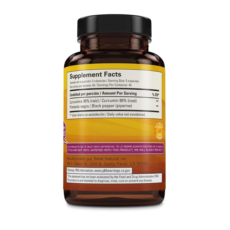 Betel Natural Premium Curcumin with Black Pepper Caps Curcumina -