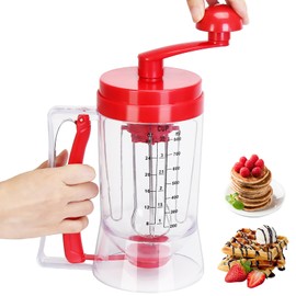IEBIYO Pancake Batter Dispenser Precision Cupcake Dispenser with Mixing Function and Measuring Scale ABS Food-Grade Waffle Cookie Batter Separator (Red)