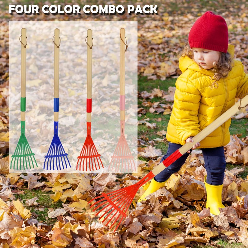 Xifando Kids Leaf Rake -Small Wooden Handle Leaf Rake with