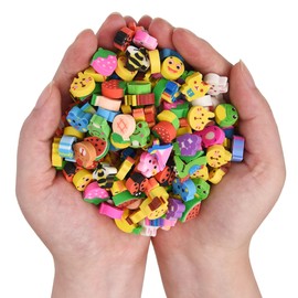 300PCS Mini Cute Animals and Fruits Pencil Erasers for Kids Bulk