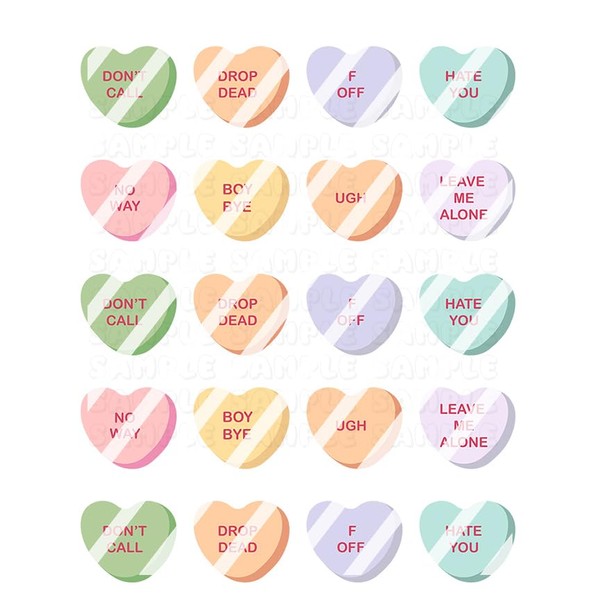 Anti Valentine's Day Candy Hearts Nail Art Decals- Waterslide Nail