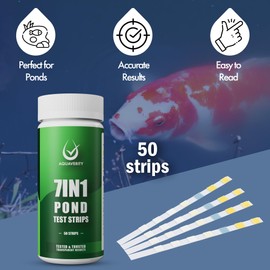 AQUAVERITY 7-in-1 Pond Test Strips – Accurate Water Testing Kit for pH, Nitrate, Nitrite, Carbonate, Hardness, Total & Free Chlorine – Easy-to-Use for All Pond Types – 50 Strips