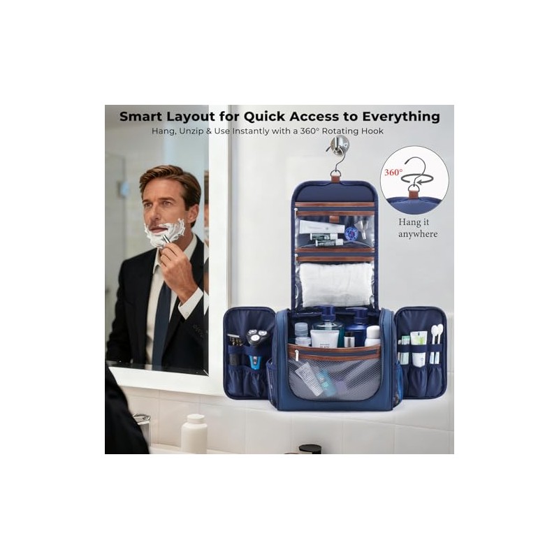 Large Hanging Toiletry Bag for Men, Travel Bathroom Bag with