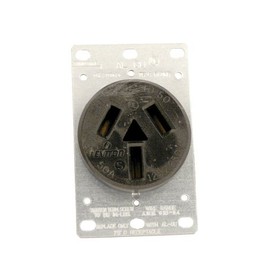 Leviton 5206 50 Amp, 125/250 Volt, NEMA 10-50R, 3P, 3W, Flush Mounting Receptacle, Straight Blade, Industrial Grade, Non-Grounding, Side Wired, Steel Strap, Black