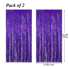 2PCS Purple Metallic Tinsel Curtains, Laser Foil Fringe Curtains Shiny Backdrop Party Streamers Door Birthday Hanging Decoration for Wedding, Baby Shower, Birthday, Graduation Background (1m X 2m)