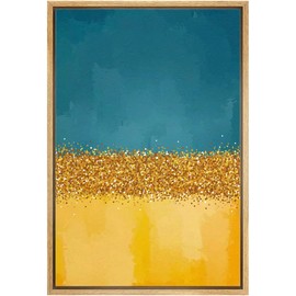 MUDECOR Framed Canvas Print Wall Art Teal Gold Yellow Color Block Gradient Abstract Shapes Illustrations Modern Multicolor Relax/Calm for Living Room, Bedroom, Office - 24"x36" Natural