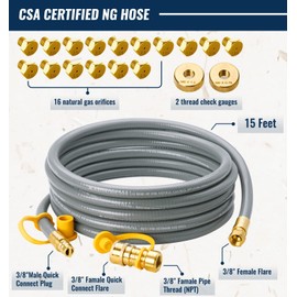 CALPOSE 15 Feet 5249 Propane to Natural Gas Conversion Kit for Blackstone 28”, 36” Griddle, 3/8 inch ID Natural Gas Hose Compatible for Tailgater, Rangetop Combo & Single Burner Rec Stove