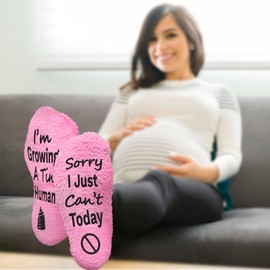 Pregnancy Socks Funny For Mom To Be, Mother To Be Birthday Gifts For New Mom, Pregnant Daughter, Expecting Moms (US, Alpha, One Size, Regular, Regular, Growing A Tiny Human (Pink))
