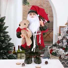 ITODA 30cm Standing Santa Handcraft Father Christmas Figure Xmas Old Man with Plush Beard Mini Christmas Workshop Decoration Ornament Figure Decorative for Fireplace Bookcase Dining Table Shop Window