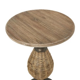 Deco 79 Wood Side End Accent Table End Table with Black Metal and Rattan Base, Side Table 15" x 15" x 22", Brown