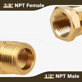 JUWO Brass Pipe Fitting, Hex Bushing, 1/2" NPT Male x 3/8" NPT Female Reducer for Air, Oil, LP and Natural Gas (4-Pack)