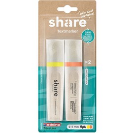 share by edding EcoLine Highlighter Set of 2 - Highlighter Set Provides a Lesson for a School Child - Refillable Eco Marker Pens - Yellow/Orange