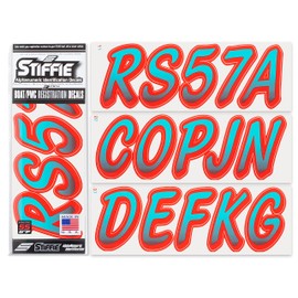 STIFFIE Whipline Candy Blue/Lava Red 3" Super Sticky Boat & PWC Registration Decals • Numbers Letters Stickers