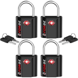 Forge Black 4 Pack TSA Approved Travel Luggage Locks Ultra-Secure Dimple Key Travel