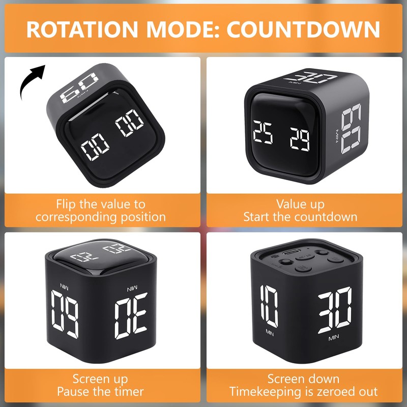 Cuteefun Pomodoro Timer, Rotating Cube Timer, 5/10/30/60 Minutes & Countdown,