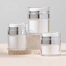 One-Touch Vacuum White Pump Container for Cosmetics - Refillable Dispensing Empty Bottle, Cream Tube, Lotion Jar Small Cream 50ml 2ea