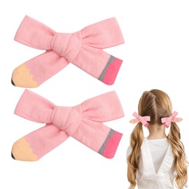 2Pcs Back to School Hair Bow Clips Pink Pencil Hair Clips Cute Pencil Design Hair Bow Barrette for First Day of School Hairgrips for Hair Styling 1st 2nd 3rd 4th 5th Grade Students Hair Accessories