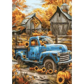 Fall Truck Pumpkin Farmhouse Diamond Art Painting Kits for Adults, Diamond Painting Kits for Adults Beginners, 5D DIY Full Drill Diamond Dot Gem Art Kits for Adult, Home Wall Decor 11.8x15.7 Inch