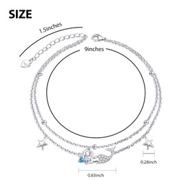 Mermaid S925 Sterling Silver Blue Zircon Starfish Layered Anklet for Women - Adjustable Beach Foot Jewelry Gifts