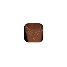 Layered Gold Necklaces for Women Dainty 14K Gold Plated Stack Trendy Pearl Pendant Choker Necklace Simple Paperclip Chain Jewelry Set Gifts for Women