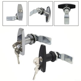 T Handle Lock, Rustproof T Shape Handle Lock with Keys Trailer Caravan Industrial Cabinet Garage Door Locks(Black)