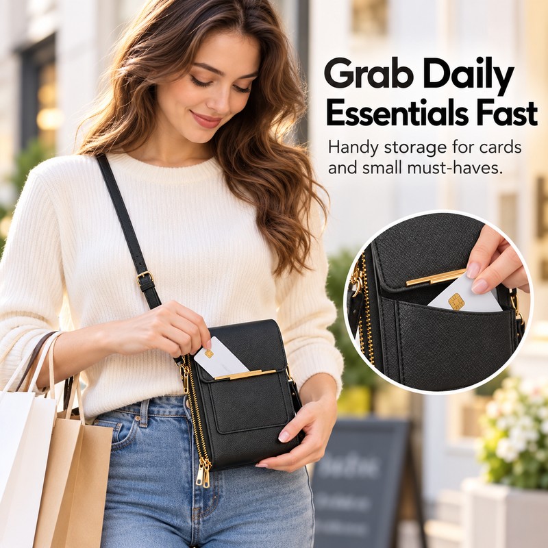 Touchscreen Phone Crossbody Bag for Women – Sequined PU Wallet