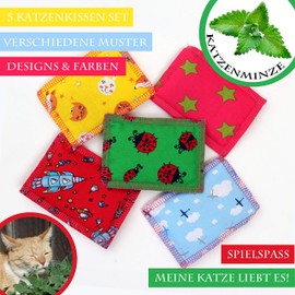 Joli Moulin Premium Catnip Cat Toy Cuddly Cushion Scented Cushion Oeko-Tex 100 for the sake of the Environment, Preservation Bag, Catnip Pack of 5 for Happy Cats