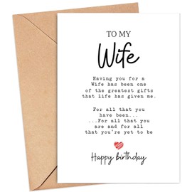 TuoYi Birthday Card for Wife with Heartfelt Message, 5.3 x 8 cm, White with Kraft Envelope
