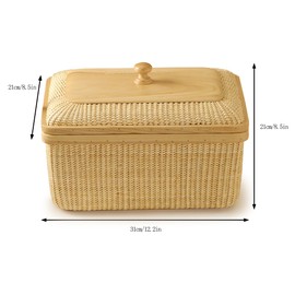 Teng Tian Covered Rattan and Solid Wood Home Living Room Decorations Modern Storage Basket Square Jewelry Box Fruit Basket Dining Table Storage Basket Weave