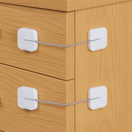 4 Pack Cabinet Locks Baby Proofing, Maveek Child Proof Drawer Locks Dual-Button White Fridge Lock Toilet Closet Dresser Kitchen Refrigerator Door Window Latch For 0-24 Month Infant Safety