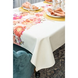 Boho Tablecloth (55"x84"), Boho table runner, Pink Floral Rectangle Tablecloth, Built in runner w/ Wildflower tablecloth, Pink Floral table cloth, Thanksgiving tablecloth, Farmhouse Flower Table Cover