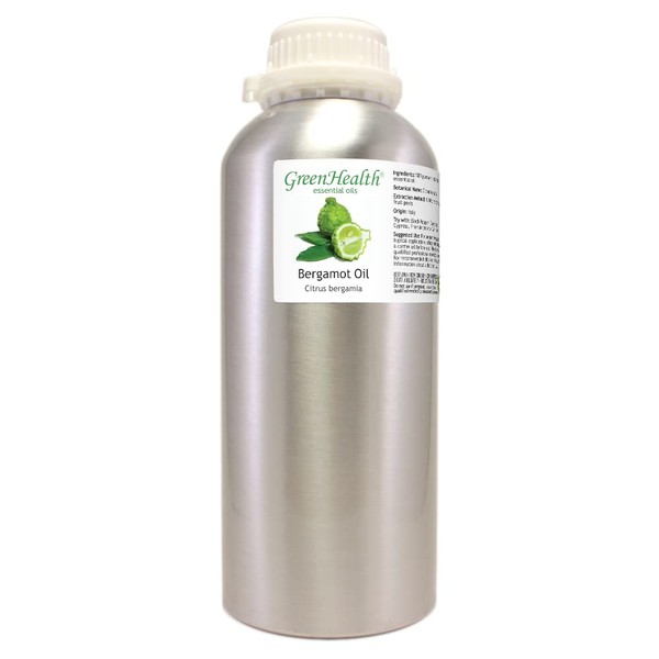 Bergamot Essential Oil – 32 fl oz (946 ml) Aluminum Bottle w/ Plug Cap – 100% Pure – GreenHealth